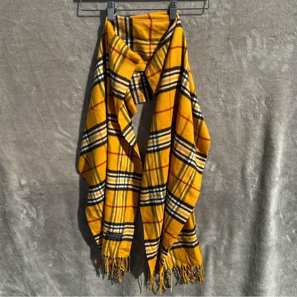 V. FRAAS Cashmink Scarf Yellow Plaid Made In Germany Soft Fringe Warm Shawl
